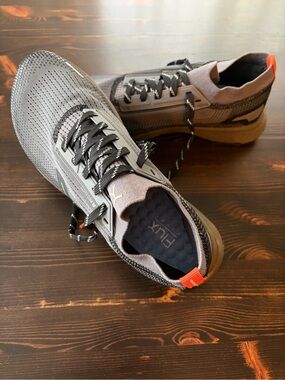 Brand new Men's Gray Flux Footwear Adapt Trail Runner with Orange Heel Tab